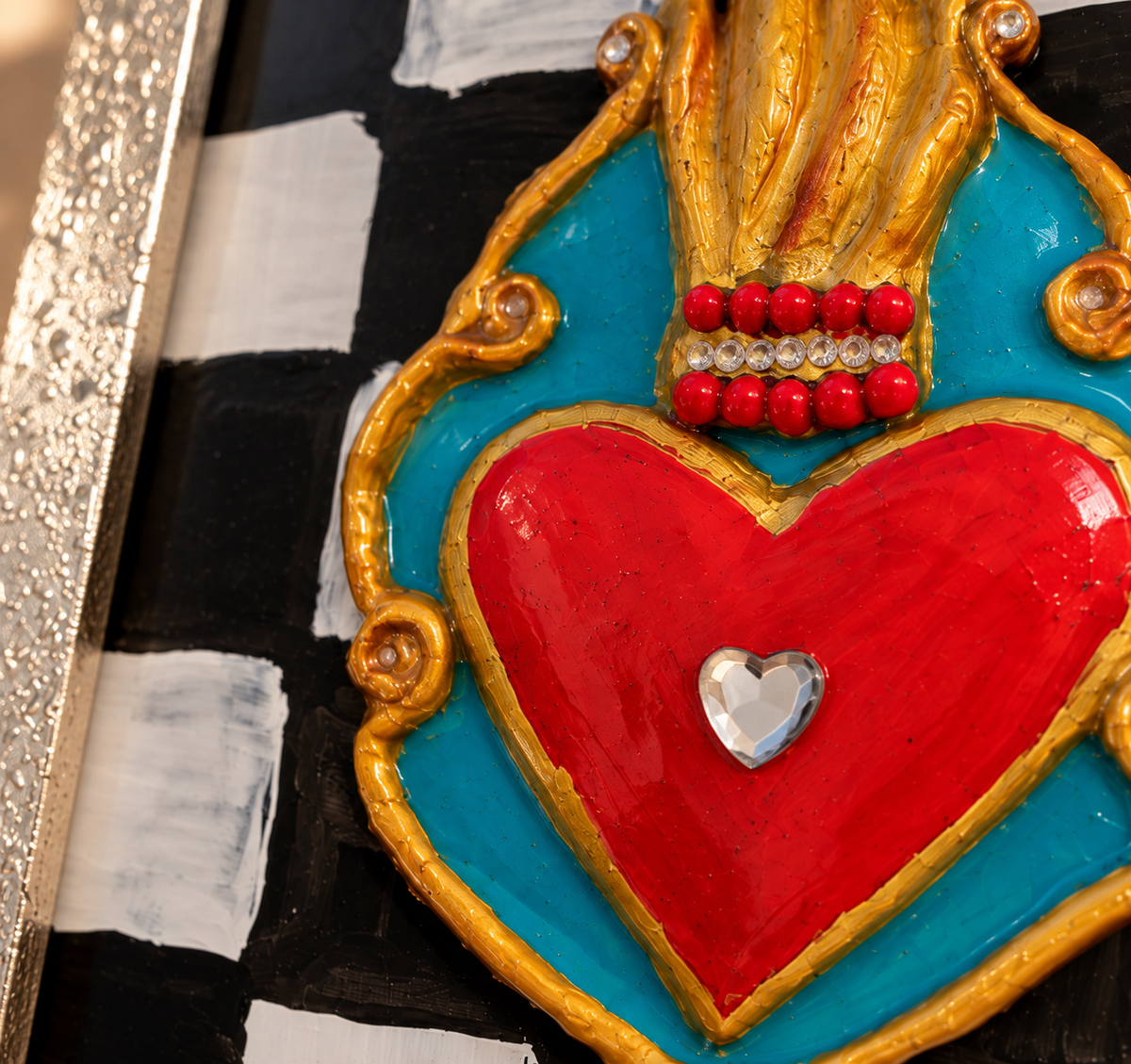 Cuore Sacro Pop Art – Quadro Scultura 3D Fatto a Mano con Cornice | Pezzo Unico