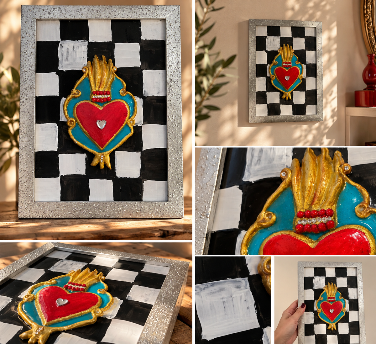 Cuore Sacro Pop Art – Quadro Scultura 3D Fatto a Mano con Cornice | Pezzo Unico