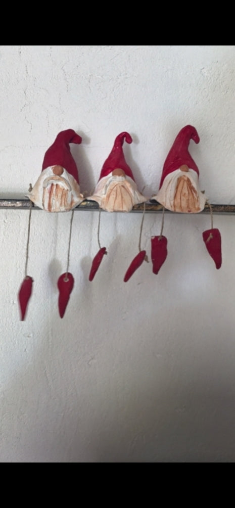 Set 3 Gnomi da Mensola in Ceramica Fatta a Mano con Gambe in Corda | Decorazione Casa Artigianale e Regalo Natale | Tomte Nisse Scandinavi