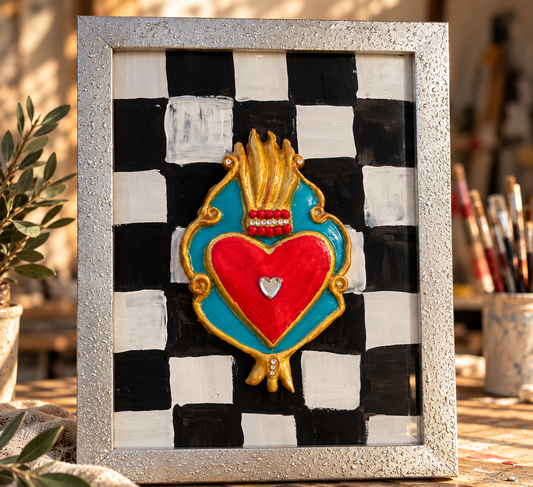 Cuore Sacro Pop Art – Quadro Scultura 3D Fatto a Mano con Cornice | Pezzo Unico