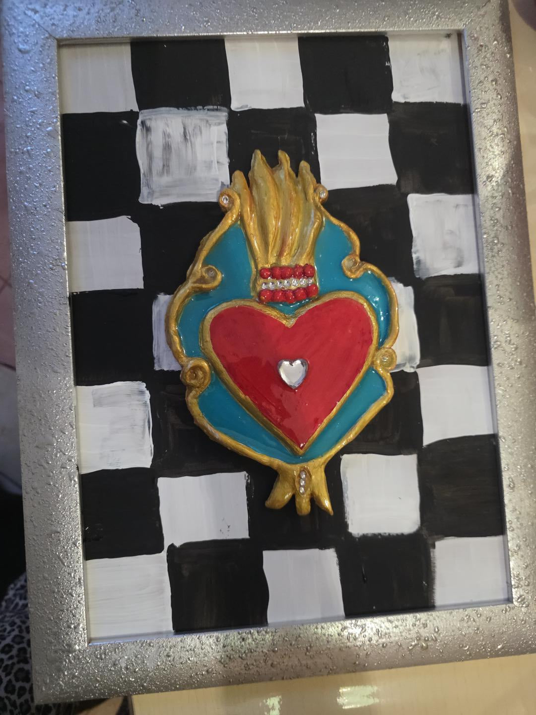 Cuore Sacro Pop Art – Quadro Scultura 3D Fatto a Mano con Cornice | Pezzo Unico