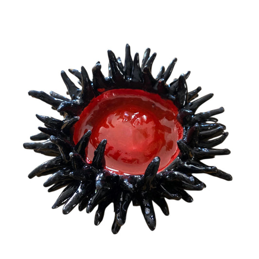 Portagioie Riccio di Mare in Ceramica - Scultura Ceramica Artigianale Fatta a Mano - Regalo Unico Decorativo Rosso e Nero